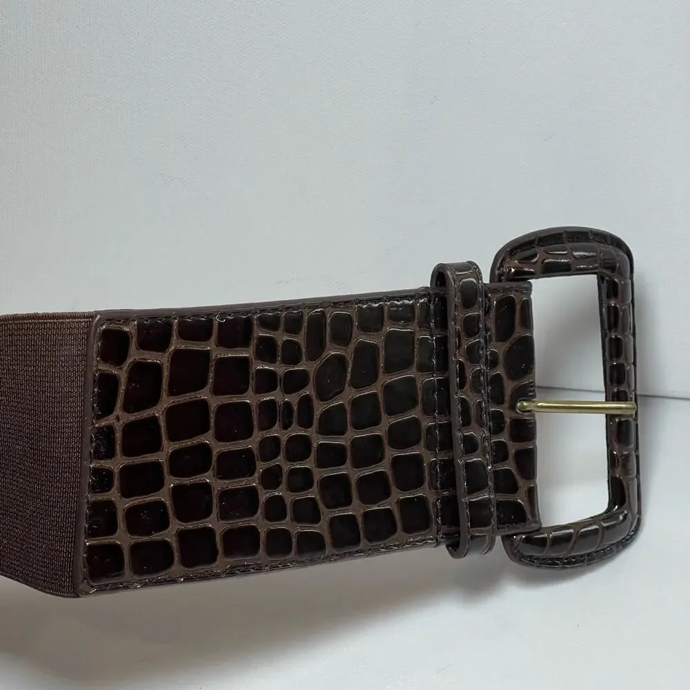 VTG 90s Faux Leather Reptile Print Belt Brown Black Accents Size Medium Large